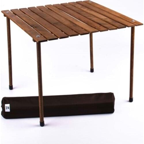 Camping table wooden table Wood Folding Roll Camping And Picnic Desk Brown 70X70X55