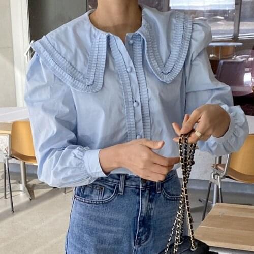 Plus Size Clothing Women Shirt Casual Tops Long Puff Sleeve Draped Design Solid Loose Shirt Work Style Office Lady Blusas 13861