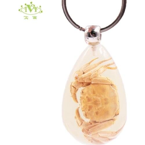 High Quality Innovative Design Crab Transparent Tear Drop Resin Luminous Key Ring Chain Key Ring Specimens Collecting Trinket