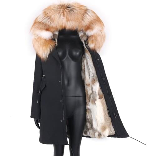 2021 Real Fur Coat Winter Jacket Women Fashion Natural Fox Fur Collar Hood Thick Warm Coat Real Fur Liner Long Parka Waterproof