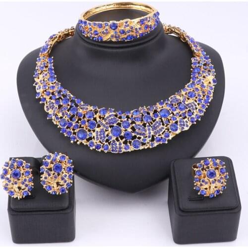 Women Party Bridal Fine Blue/Red Rhinestone African Beads Jewelry Sets For Wedding Party Dinner Dress Necklace Jewelry Sets