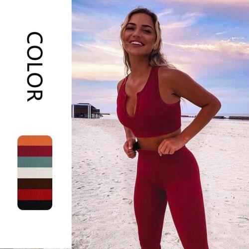 Women Seamless Suit Sexy V-neck Top Women High Waisted Sports Leggings Workout Clothes Active Wear