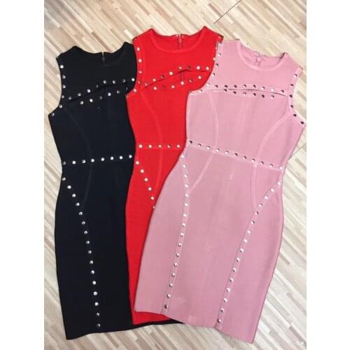 Summer evening party dress women sexy pink black o neck sequined embellished bodycon ladies celebrity bandage dresses vestidos
