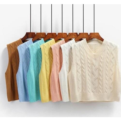 Vest Women Autumn Winter Korean Loose Knitted Sweater Vest Ladies Pullover Tops School Girls Waistcoat Female Coat Pull Femme