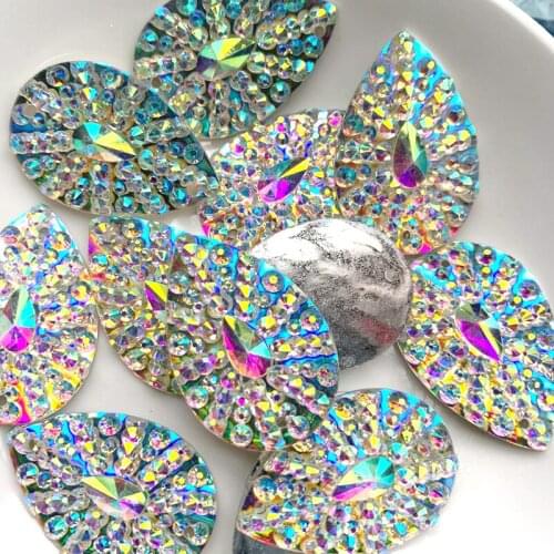 12pcs 20*30mm white AB Color Sew On rhinestone buttons Shiny Drop Resin rhinestone Crystals Stones Strass DIY button 2 holes