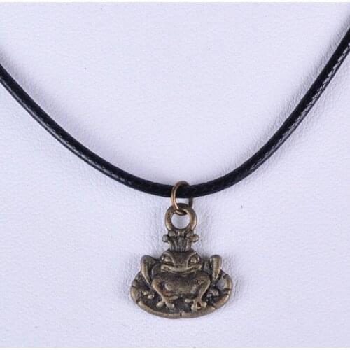 15*16MM Vintage bronze antique The Frog Prince pendant necklace women wax cord rope necklace jewelry fashion alloy jewellery