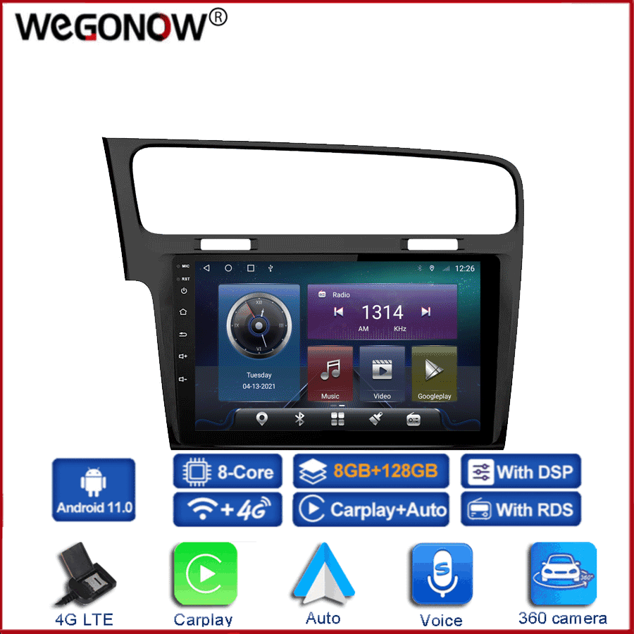 360 Panoramic Camera Carplay 6G+128GB Android 10.0 Car DVD Player GPS WIFI Bluetooth Radio For VW Golf 7 2013-2017 Black Silver
