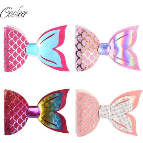 4Pcs/lot 3'' Mermaid Hair Bows/Clips for Girls Cute Hair Accessory Party Dance Hairgrips Barrettes for Kids Headwear Wholesale