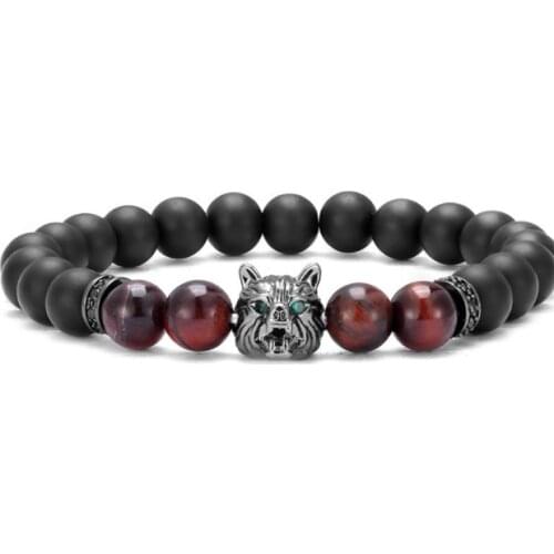 8mm wolf elastic gold silver copper cz zircon cubic zirconia beads bohemian Yoga Bracelet agate Onyx Stone Bangles tfg43d