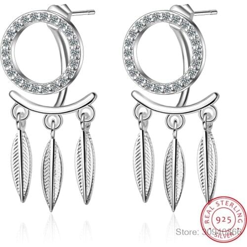 925 Sterling Silver Micro Zirconia Dream Catcher Tassel Earring Fine Jewelry For Women S-E716