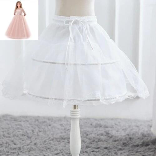White Children Petticoat Ball Gown One Layer Kids Crinoline Lace Trim Formal Girl Underskirt Elastic Waist Drawstring
