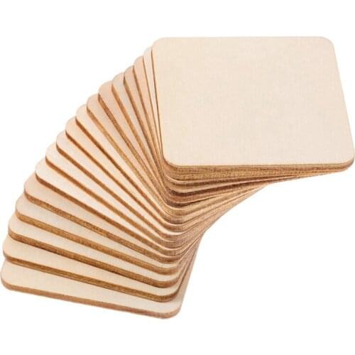 80PCS Blank Wood Pieces Unfinished Round Corner Wooden Cutouts for DIY Arts Craft Project, Decoration, Carving