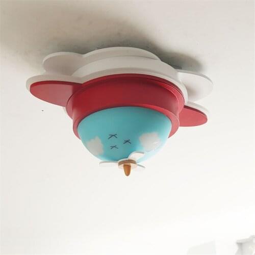 Nordic Cartoon Airplane Childrens Ceiling Lights Blue Glass Lampshade LED Simple Dimming Bedroom Study Restaurant Ceiling Lamps
