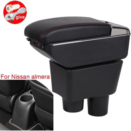 For Nissan almera Armrests box central storage box Retrofit parts Car Armrest with USB LED light Easy to install