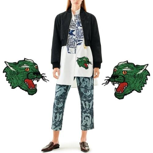 Boutique green wolf head animal water-soluble patch clothes pants embroidery patch stickers decorative hand sewing