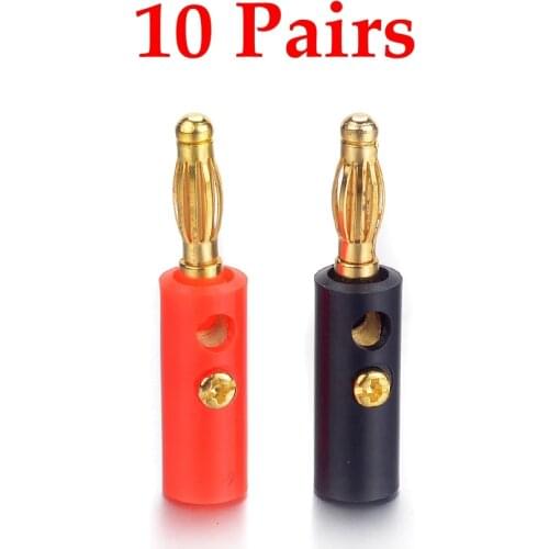 Hot Sale 10 Pairs 4mm Diameter Red & Black color Banana Plug Connectors Kit Surface Gold plated ABS Shell Top-grade Connectors