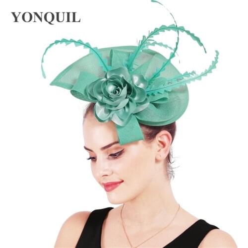 Emerald Green Headwear Bride Hair Fascinators Wedding Feather Headwear Flower Wedding Women Elegant Bridal Accessories Hair