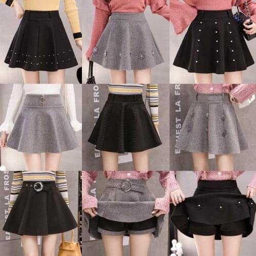 Woolen short skirt women skirt autumn winter Korean high waist thin woolen A-line skirt shaggy anti light pleated skirt pants