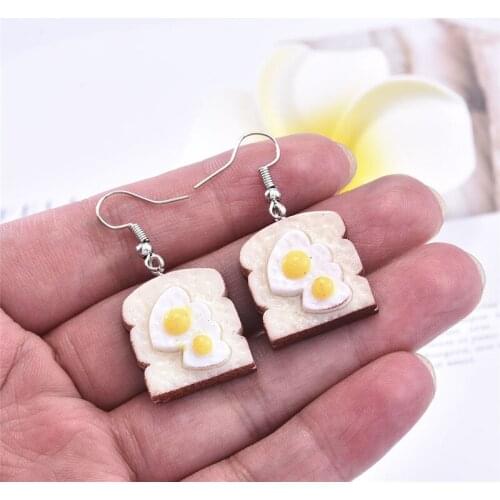 Creative Cute Eggs on Toast Earrings Drop Earrings Sweet Hanging Kitchen Series Hole Egg Bread Shape Pendant Earrings Crafts