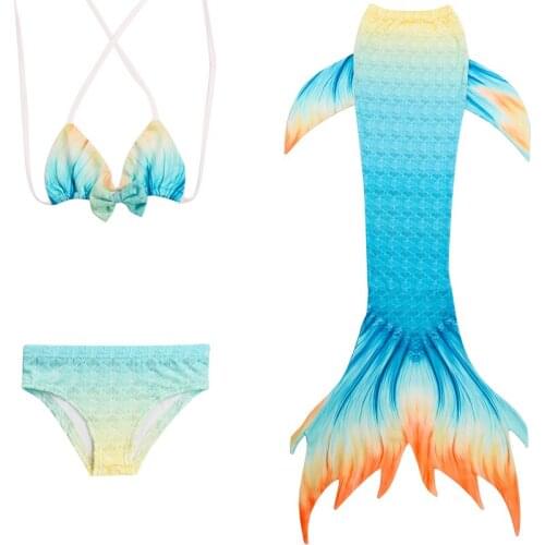 Halter Mermaid Swimsuit Kids High Waist Swimming Suit For Girls Swimwear Costume Cosplay Bikini Set Bathing Suit With Monofin