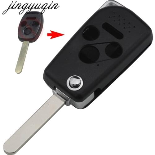 Jingyuqin Modified Flip Remote Key Shell Fit For Honda Accord Civic Pilot CRV 4 Button Fob Cover Cut/Uncut Blade Optional