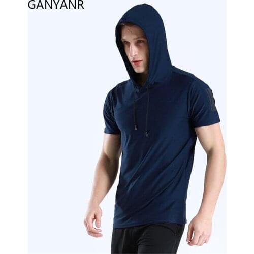 GANYANR Running T-shirt Men Gym Sport Sportswear Fitness Crossfit Dry Fit Training Workout Football Hoodies Bodybuilding Tees