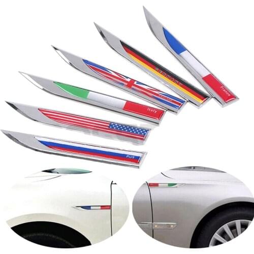 Car Side Fender Knife Stickers Germany Italy England France US Russian Flag Metal Emblem Badge Decals Auto Exterior Accessories