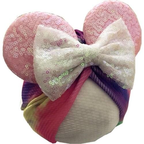 New Baby Hats Mouse Ears Caps Sequin Bowknot Beanie Skullies for Newborn Elastic Bows Hat Hair Accessories