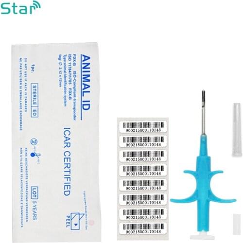 Personalized Animal Tags 1.25x7mm 2x12mm 1.4x8mm Dog Breed Identification Pet Chips Registry Glass Transponder Syringe Unit x100