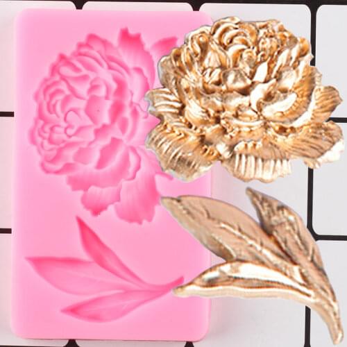 Peony Flower Silicone Molds Leaves Cupcake Topper Fondant Mold Wedding Cake Decorating Tools Chocolate Candy Polymer Clay Moulds