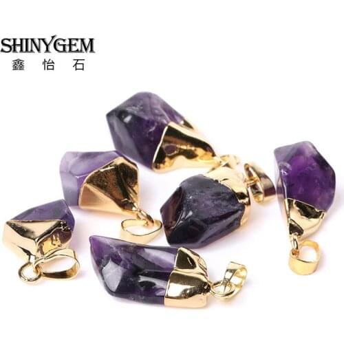 ShinyGem Randomly 15-30mm Natural Amethyst Pendant Gold Plating Purple Crystal Druzy Pendent For Jewelry Making Necklace Bangles