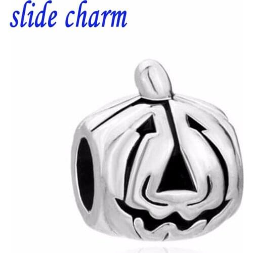 Slide charm Free shipping New listing Europe Halloween pumpkin ghost black amulet charm beads fit Pandora bracelet