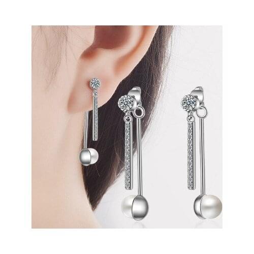 Luxury Wedding hanging christmas earrings women natural pearl earrings Plata color jewelry for girls CZ simple earring