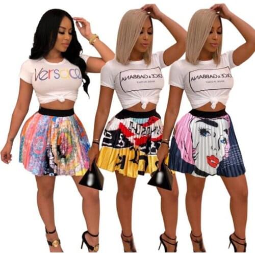 ZKYZWX Sexy Print Mini Skirt High Waist Cute Summer Clothes for Women Birthday Outfits Short Pleated Dress Harajuku Female Skirt