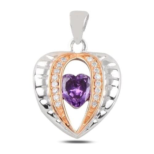 Silver 925 Sterling Heart Zircon Stone Pendant