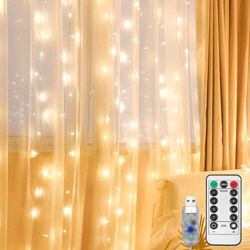 Window Curtain String Light USB 8 Lighting Modes LED Fairy Lights for Christmas Party Wedding Home Bedroom Garden Decor