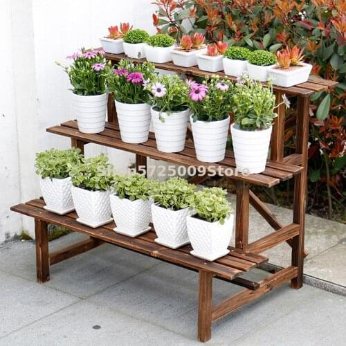 Outdoor flower rack shelf balcony floor-standing outdoor solid wood succulent potted multi-layer ladder flower shelf flower pot
