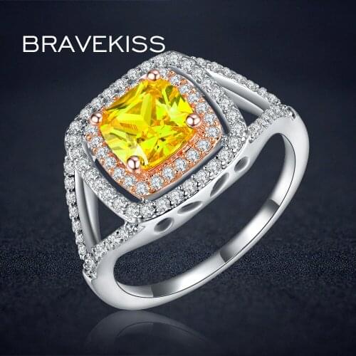 BRAVEKISS unique big crystal square ring for women yellow zircon cocktail rings party wedding bands alliance bijoux BUR0143