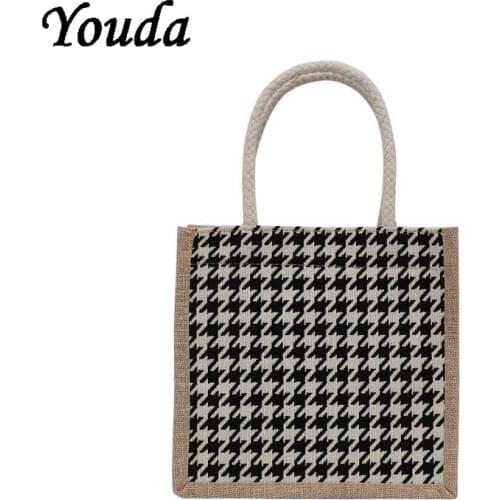 Japanese Womens Canvas Pack Tote Bag Student Lattice Lunch Handbag Shopping Bag Lady Outdoor Phone Money Pouch Female Handbags