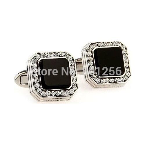 Free shipping Cufflinks black color top crystal classical design hotsale copper material cufflinks whoelsale&retail