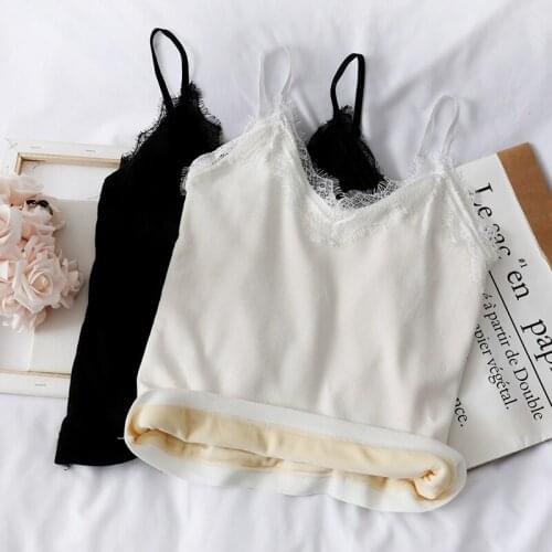 Womens Winter Warm Thickened Plush Tank Top Spaghetti Straps V-Neck Slim Bottoming Vest Solid Color Camisole Shirt G1065