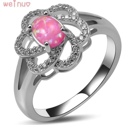 Weinuo Pink Fire Opal White Crystal Ring 925 Sterling Silver Top Quality Fancy Jewelry Wedding Ring Size 5 6 7 8 9 10 A380