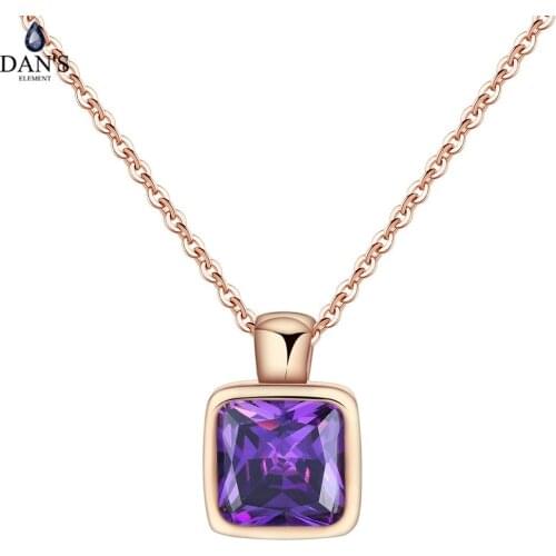 DANS ELEMENT Pendant Necklace For Women Girl Noble Square Cut Purple AAA+ Cubic Zircaonia Gift Fashion Jewelry DEN542