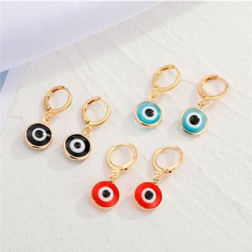 1Pair Turkish Evil Eye Hanging Hoop Earrings For Women Female Simple Colorful Lucky Round Eye Small Ear Stud Turkey Jewelry E746