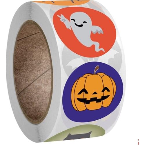100-500pcs Halloween Round Stickers Self Adhesive Label Paper Candy Bags Stickers Package Seal Gift Packaging Sealing Craft