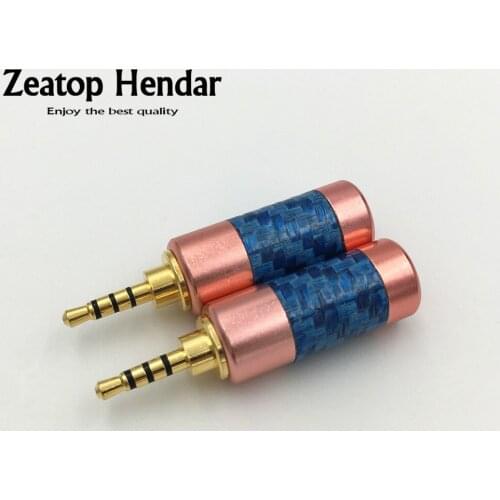 2Pcs Light Weight Carbon Shell 2.5mm 4Pole Stereo Male Plug Solder DIY Connector for 6MM Headphones Speaker Cable Adapter