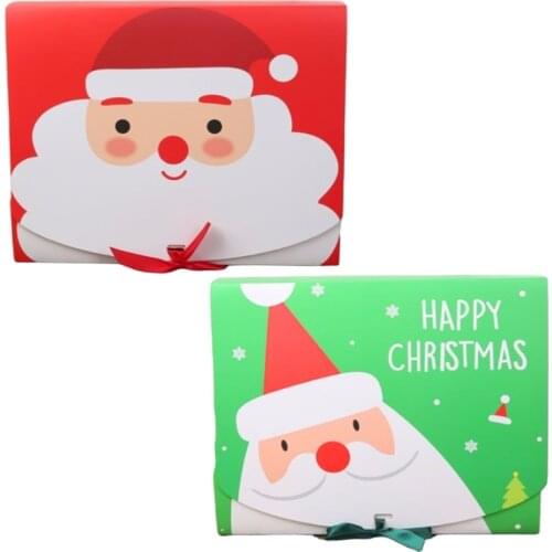 20 Pieces Christmas Candy Cookie Treat Boxes with Ribbon Bow Cute Cartoon Santa Claus Print Gift Wrap Pacakge Paper Case