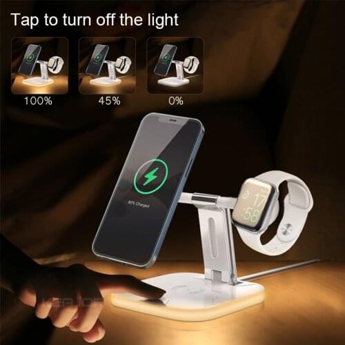 3in1 Foldable Magnetic Wireless Charger For Magsafe iPhone 12 Pro Max Mini/Airpods Pro 15W Fast Charging Station For Apple Watch