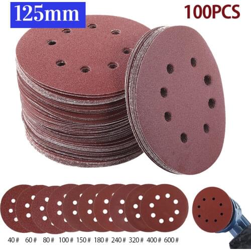 60/80/100pcs 5Inch 125mm Round Sandpaper Eight Hole Disk Sand Sheets Grit 40-600 Hook and Loop Sanding Disc Abrasives for Polish