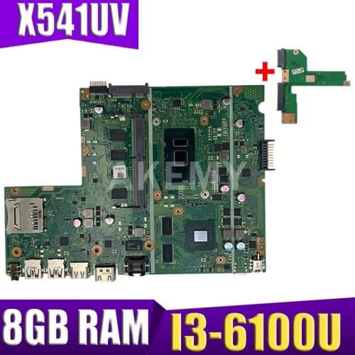 Akemy New For Asus X541UVK X541UJ X541UV X541U F541U R541U motherboard laptop motherboard W/ 8GB RAM/I3-6100U GT940M